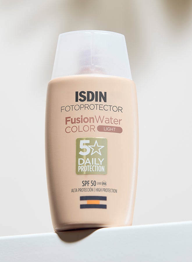 ISDIN Fotoprotector Fusion Water Magic Color (Light) SPF 50 [50Ml] - Ultra-Light Tinted Sunscreen With Mediterranean Algae To Even Skin Tone And Hydrate
