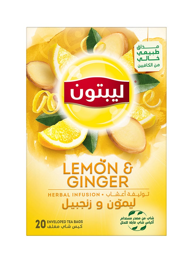 Lipton Herbal Infusion Tea Lemon And Ginger, 20 Teabags Lemon 32grams