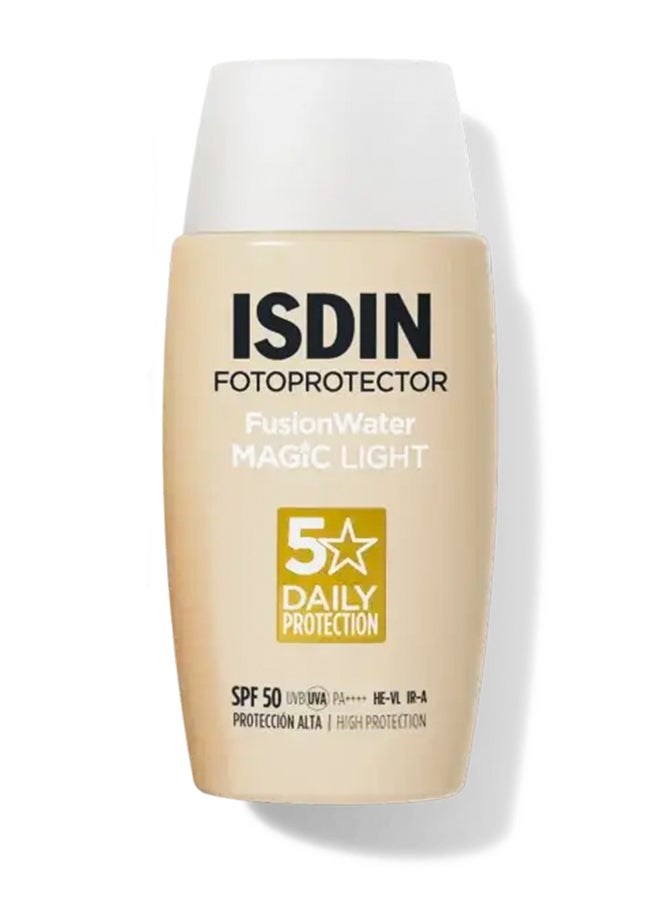 ISDIN Fotoprotector Fusion Water Magic Color (Light) SPF 50 [50Ml] - Ultra-Light Tinted Sunscreen With Mediterranean Algae To Even Skin Tone And Hydrate