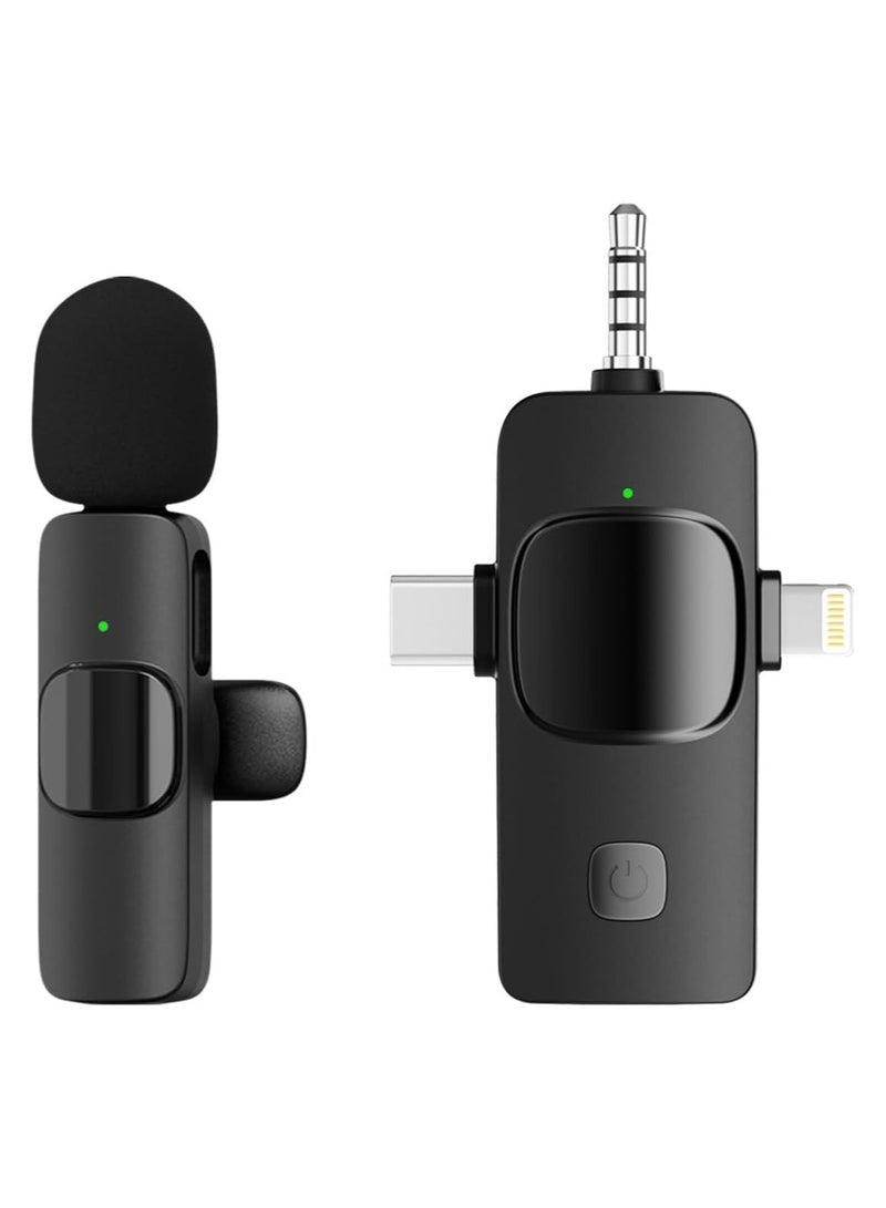 MMG Wireless Lavalier Microphone 3 in 1 for iPhone iPad USB C Smartphone Computer Camera, Plug and P
