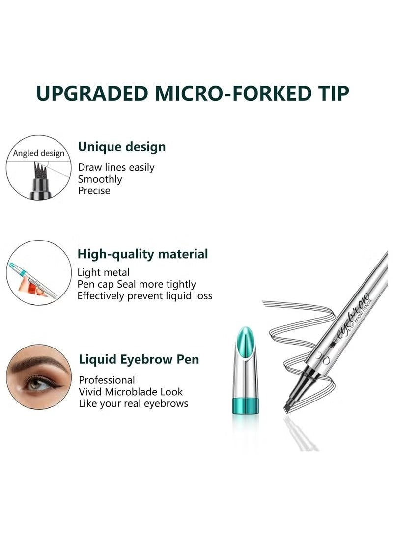 QIC 2 PCS Microblading Eyebrow Pencil, Eyebrow Pen with an Upgrade Micro-Fork Tip Applicator, Waterproof Long-Lasting Microblading Eyebrow Pen for Natural Looking Brows Makeup (Light Brown/Dark Brown)