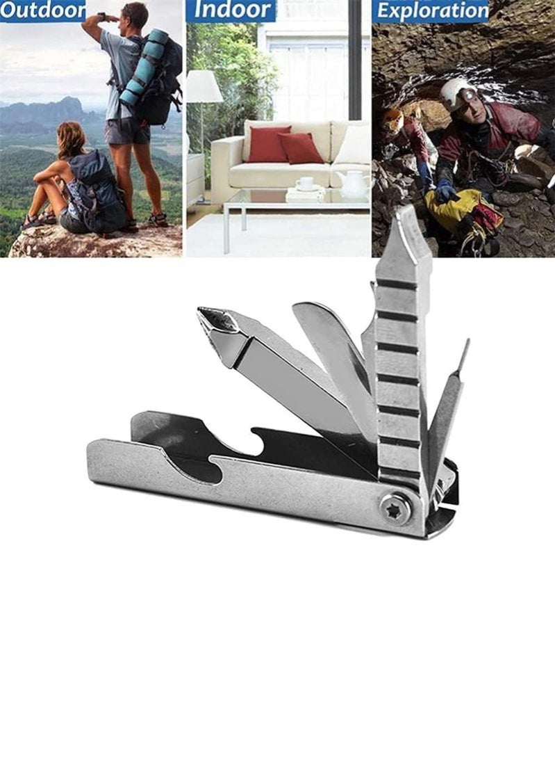 Keychain Multi-Tool, 11 in 1 Multi-Tool, Small Outdoor Gadgets, Screwdriver, Bottle Opener, Bicycle Spokes, etc, Birthday Gift (Silver)
