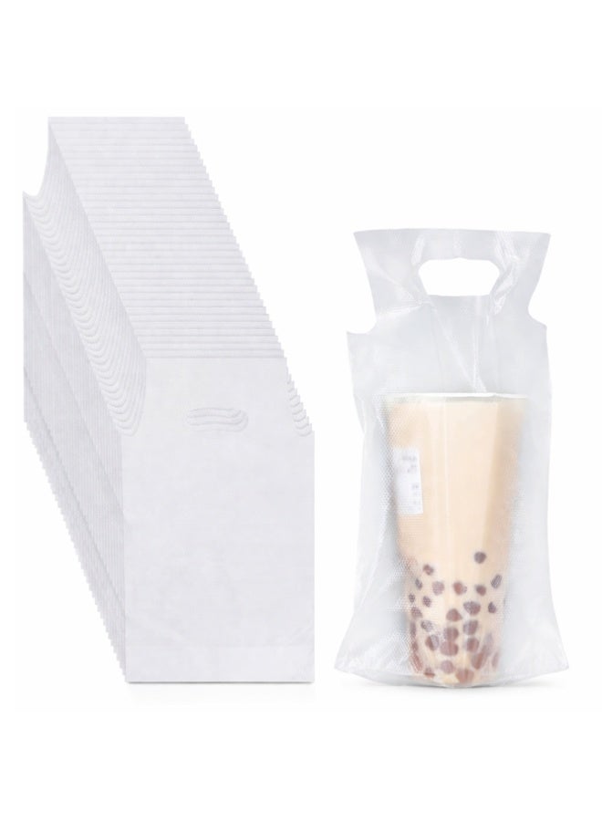 100-Pack Single-Cup Takeaway Bags – Durable Semi-Transparent Beverage Carriers with Die-Cut Handles – Portable Tote for Boba Tea, Coffee & Smoothies – 100 Pieces