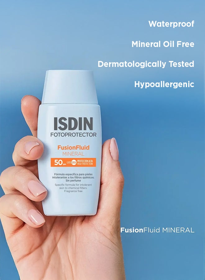 ISDIN Fusion Fluid Mineral SPF 50+ [50Ml] - 100% Physical Filter Mineral Sunscreen For Hypersensitive, Atopic, Or Chemically-Treated Skin