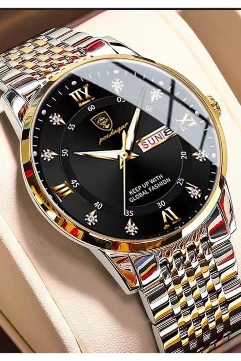POEDAGAR Man Watch Stainless Stain Business Quartz Watches Waterproof Luminous Week Date Men's Wristwach - 42mm