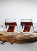 1Chase Set of 2- 100 ML Borosilicate Modern Curved Design Double Wall Insulated Coffee Glass Cup for Hot and Cold Beverages