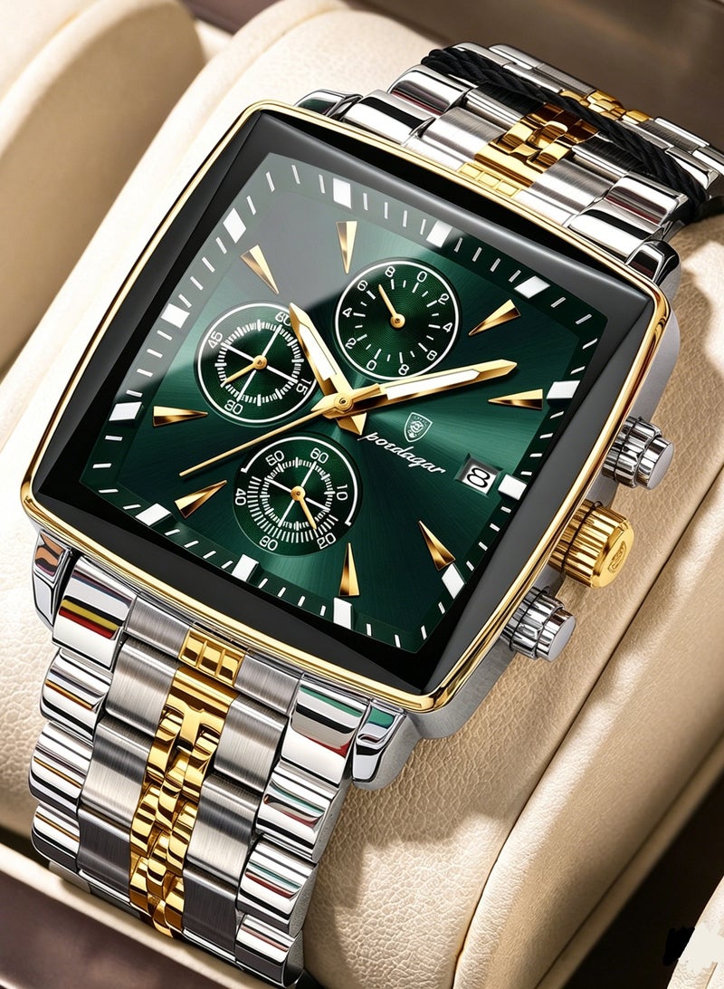 POEDAGAR Luxury Man Quartz Wristwatch Waterproof Luminous Chronograph Men's Square Sport Watches Stainless Steel Men Watch