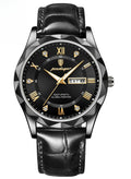 POEDAGAR Luxury Men's Watch with Leather Strap, Sapphire Crystal Glass, Luminous, Waterproof, and Calendar Feature