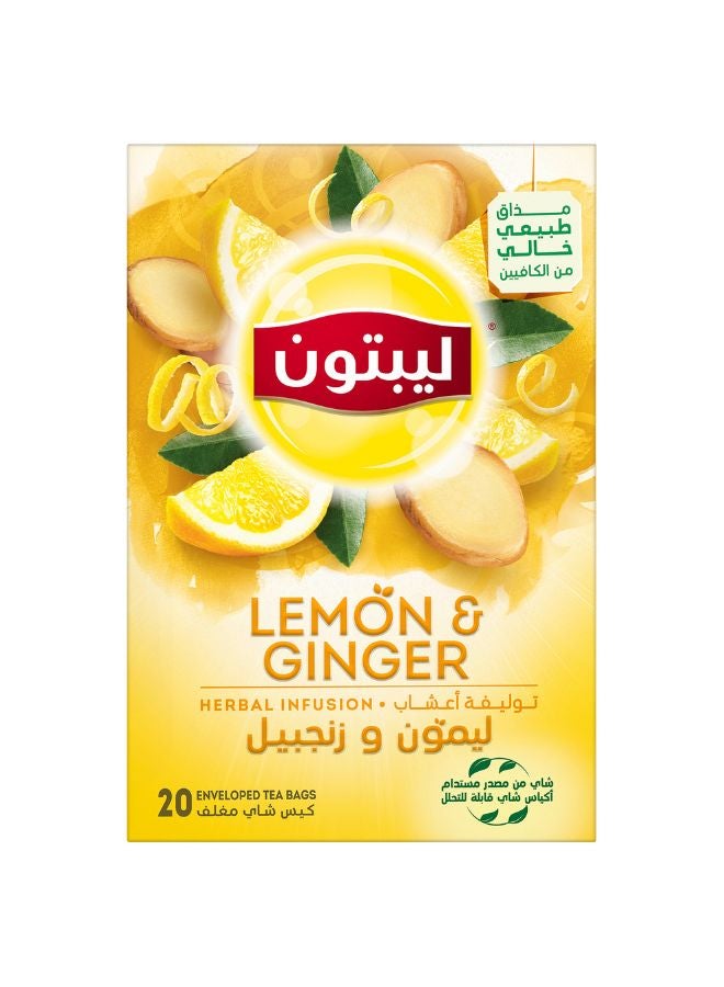 Lipton Herbal Infusion Tea Lemon And Ginger, 20 Teabags Lemon 32grams