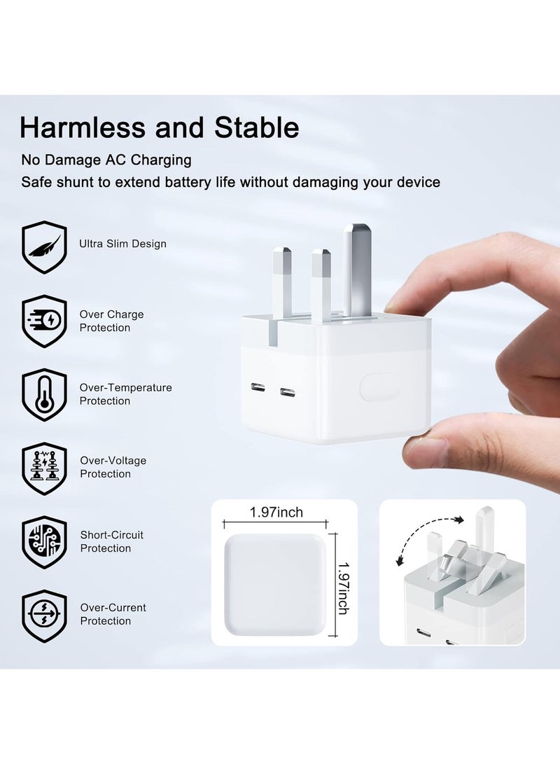MMG USB C Plug, 35W Dual USB C Fast Charger Plug Power Adapter for iPhone 15/14/14 Plus/Pro/ 14 Pro 