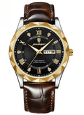 POEDAGAR Luxury Men's Watch with Leather Strap, Sapphire Crystal Glass, Luminous, Waterproof, and Calendar Feature