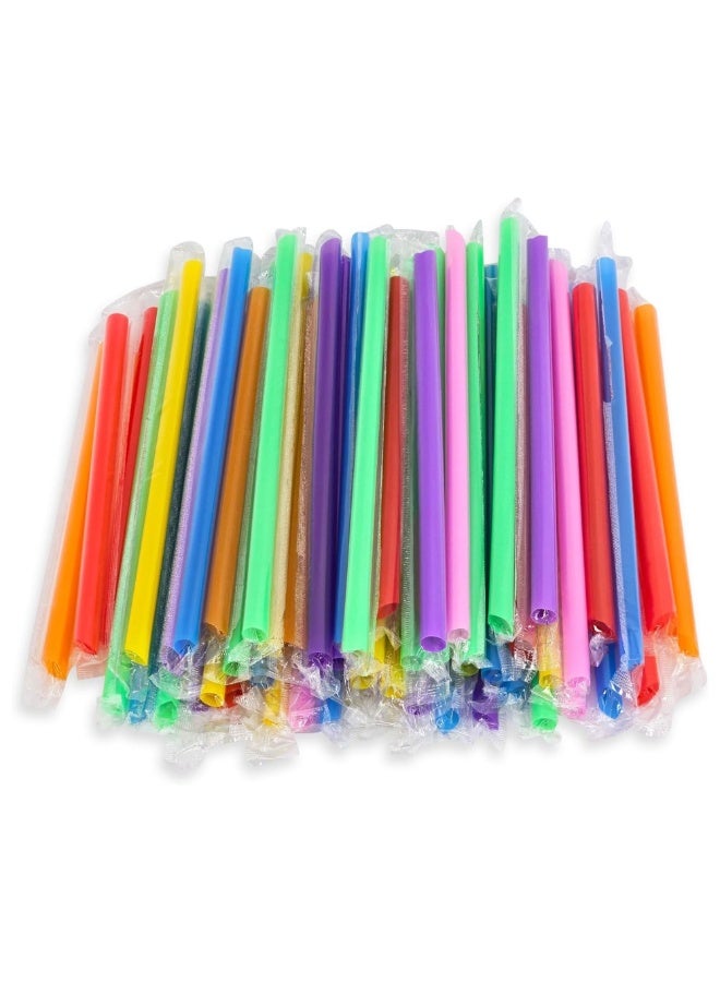 Duravel 11MM 100Pcs Multi Colors Jumbo Smoothie Straws, Disposable Plastic Drinking Straws for Bubble Tea, Milkshakes and Juice, Individually Wrapped