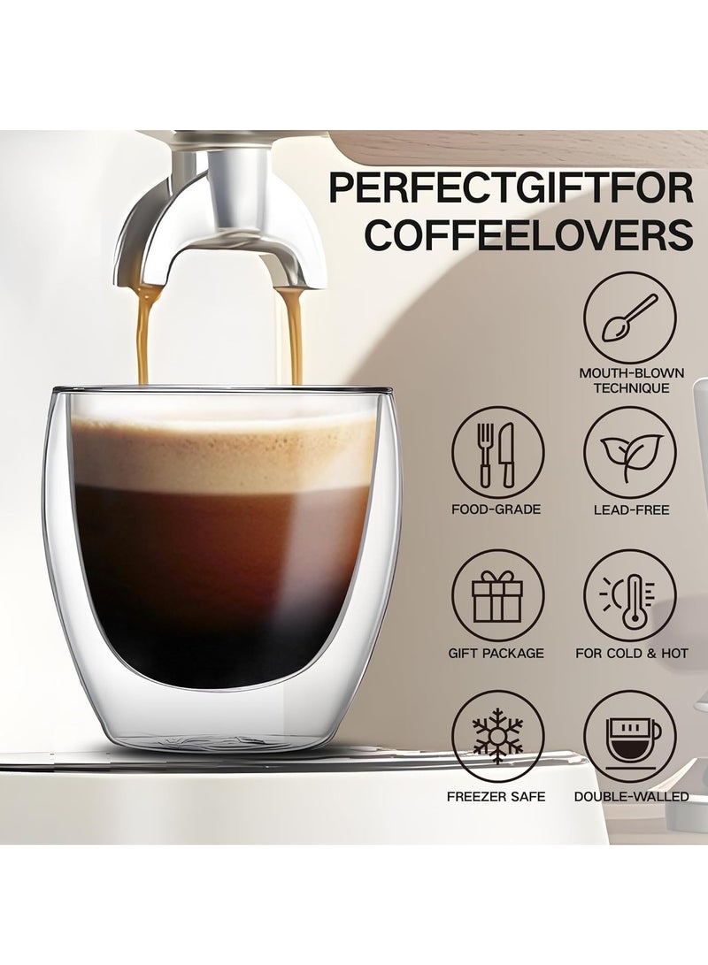 LIMOS Double Wall Glass Coffee Cups 250ml – Set of 4 Insulated Borosilicate Mugs for Hot & Cold Drinks | Latte, Cappuccino, Espresso, Tea, Juice, Water – Clear Glass Cups for Home & Office